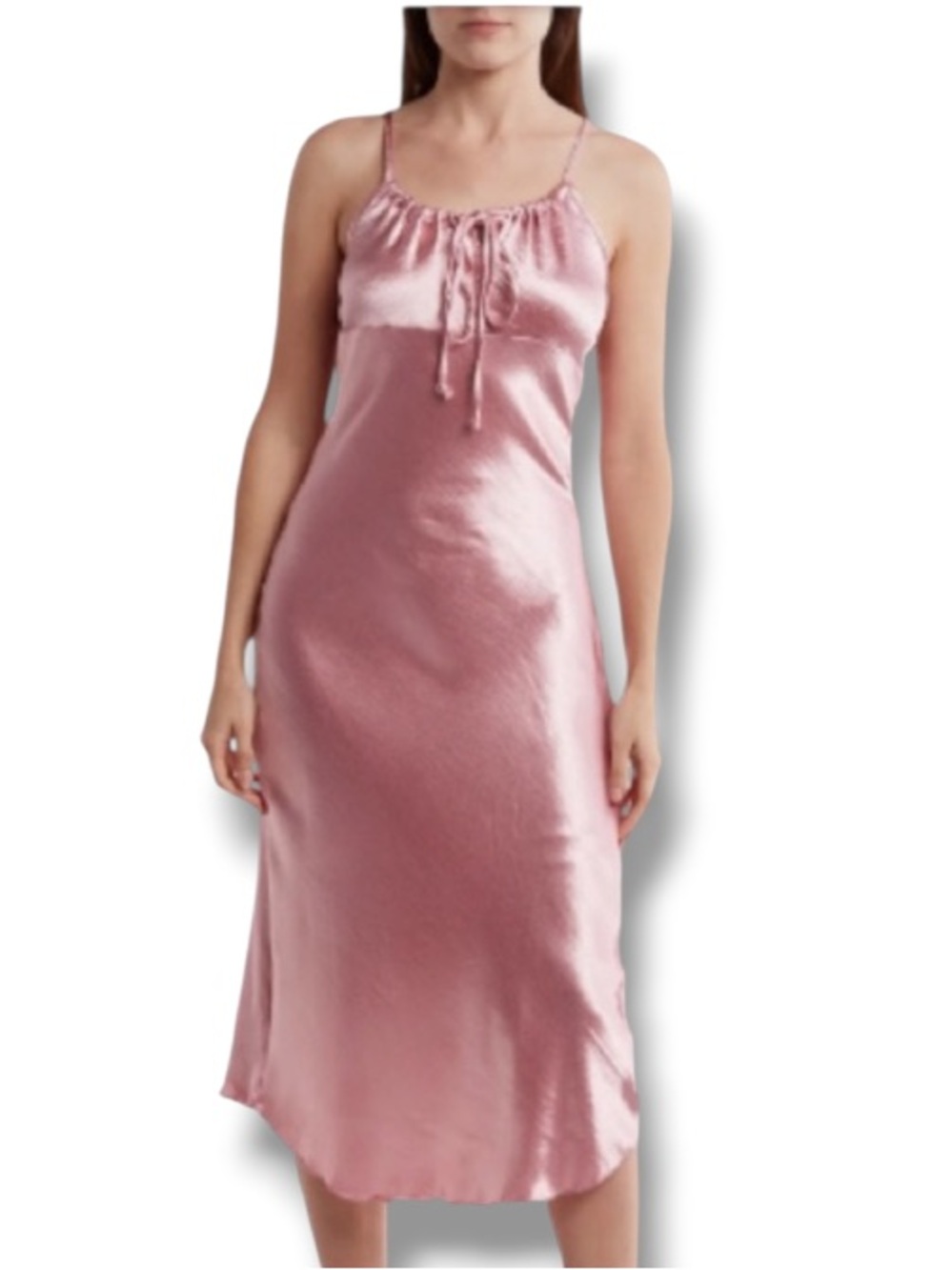 Bebe Women’s Pink Rose Satin Ribbon Tie Keyhole Midi Dress NWT